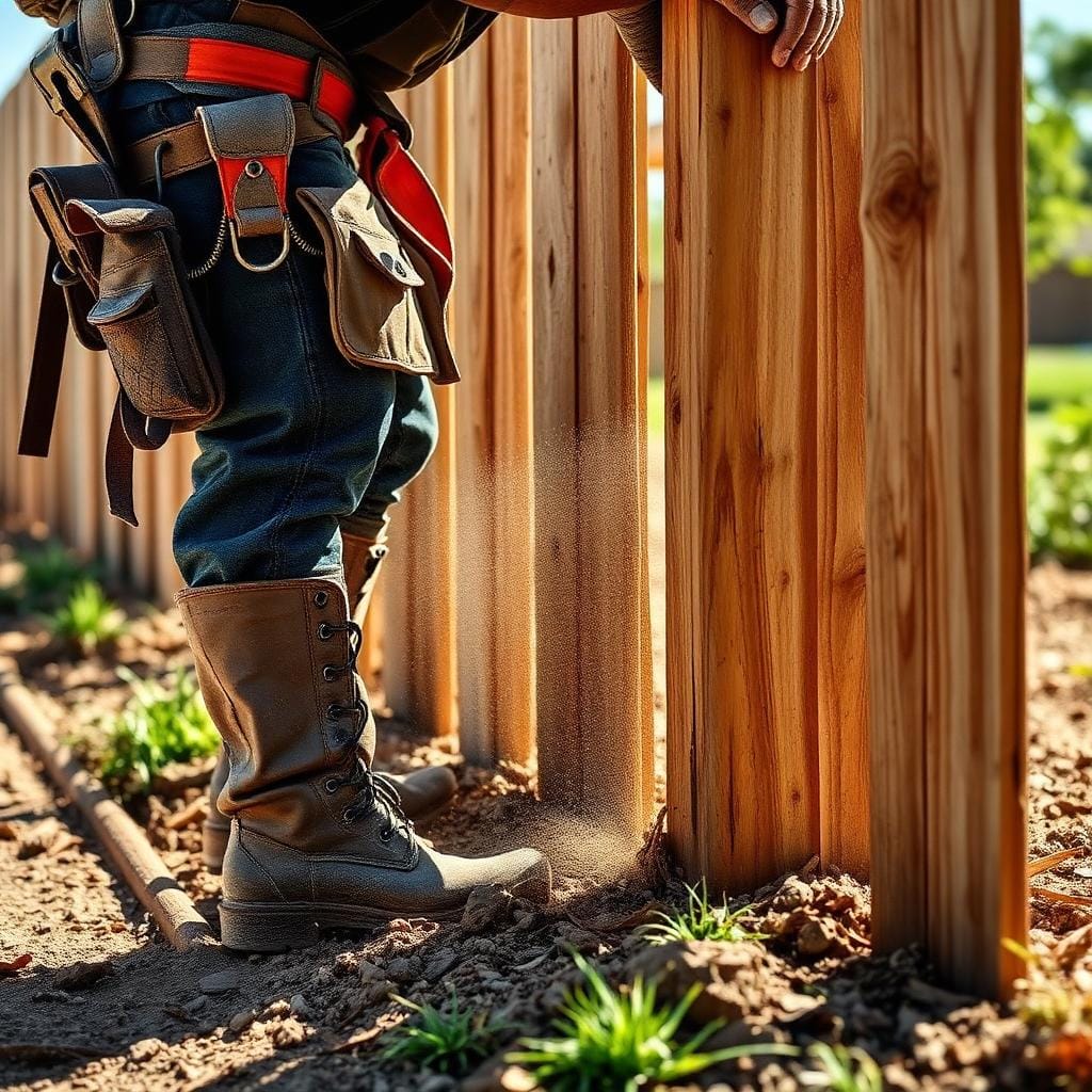 Our crew installing a fence post